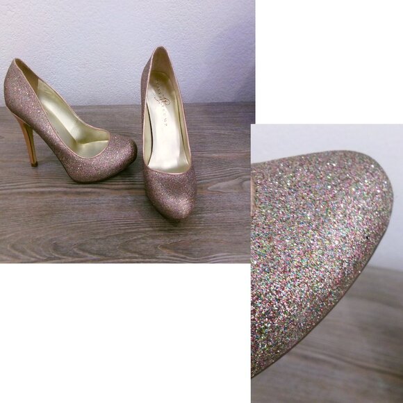 Rose Metallic Gold Multi Color Glitter High Stiletto Heels Ivanka Trump 7.5 - Picture 1 of 16